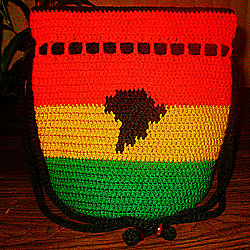 Red Gold Green Black Africa Large Unique Crochet Drawstring Bag by Delores Chamblin