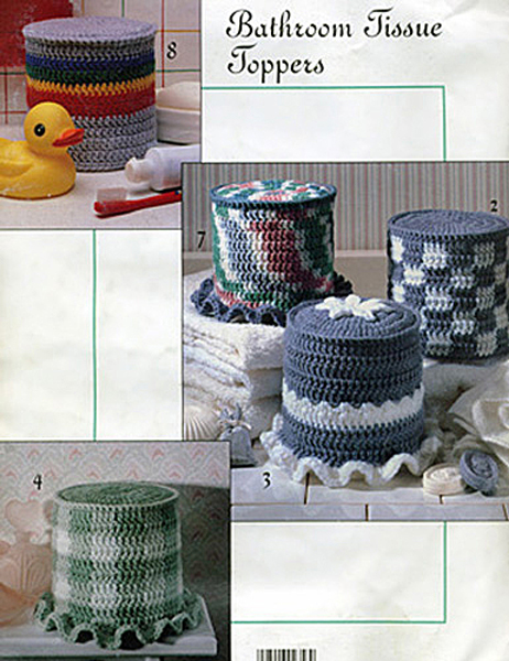 Bathroom Tissue Toppers To Crochet (Back Cover) by Delores Chamblin (Leisure Arts Leaflet)