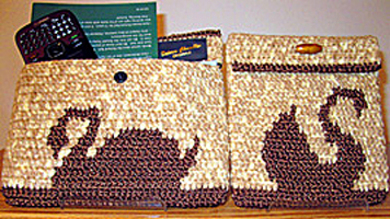 Crochet Brown Swan Cases & Clutch Bags with Wood Beads & Snap Closure by Delores Chamblin 