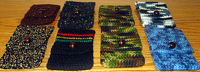 Assorted Crochet Cell Phone Cases with Snap Closure & Wood Beads by Delores Chamblin