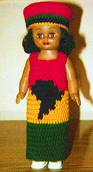 Red Gold Green Black Africa Map Doll Dress & Hat Crochet by Delores Chamblin
