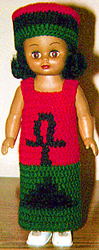 Red Black and Green Hat and Doll Dress with Ankh Crochet by Delores Chamblin