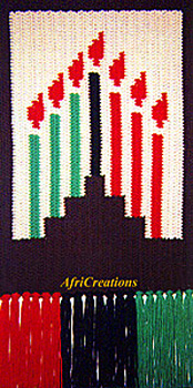 Red Black Green Kwanzaa Candles in Kinara Crochet Tapestry by Delores Chamblin