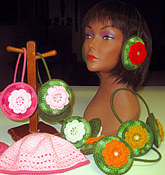Unique Crochet Floral Ear Muffs and Hat by Delores Chamblin