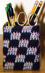 Black Gray Checkered Crochet Pencil Cup by Delores Chamblin