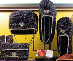 Unique Black Silver Metallic Crochet Shoes Cases and Hat by Delores Chamblin