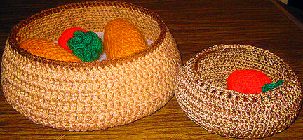 Natural Crochet Basket with Crochet Fruits & Vegetables by Delores Chamblin